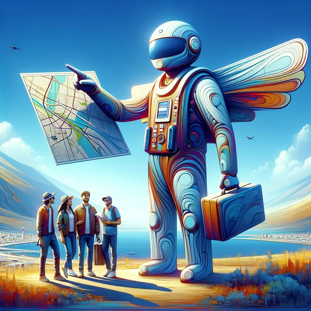 AI Robot assisting travelers