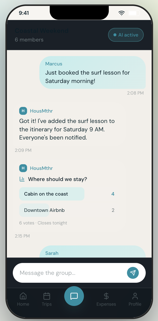 HousMthr group chat app in action