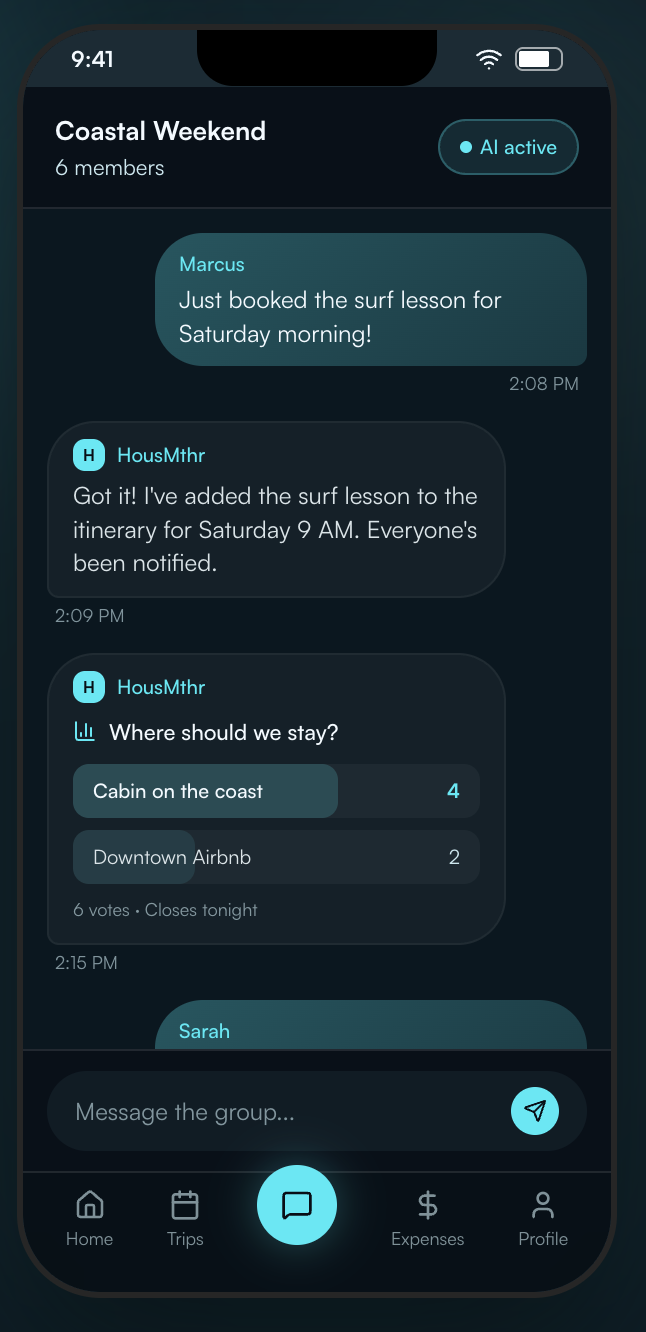 HousMthr group chat app in action