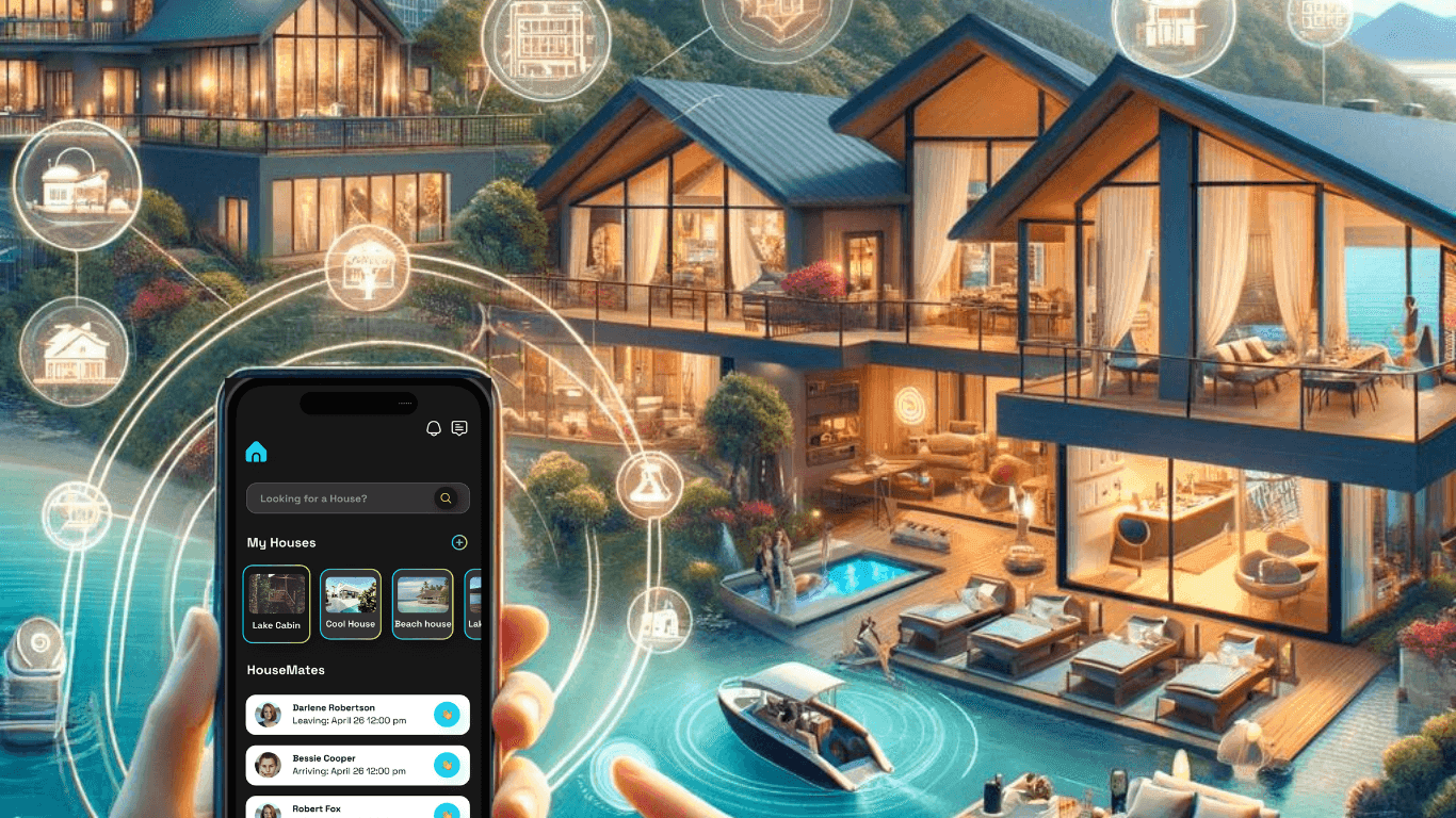 image of HouseMother mobile app with background of house and tools for guests