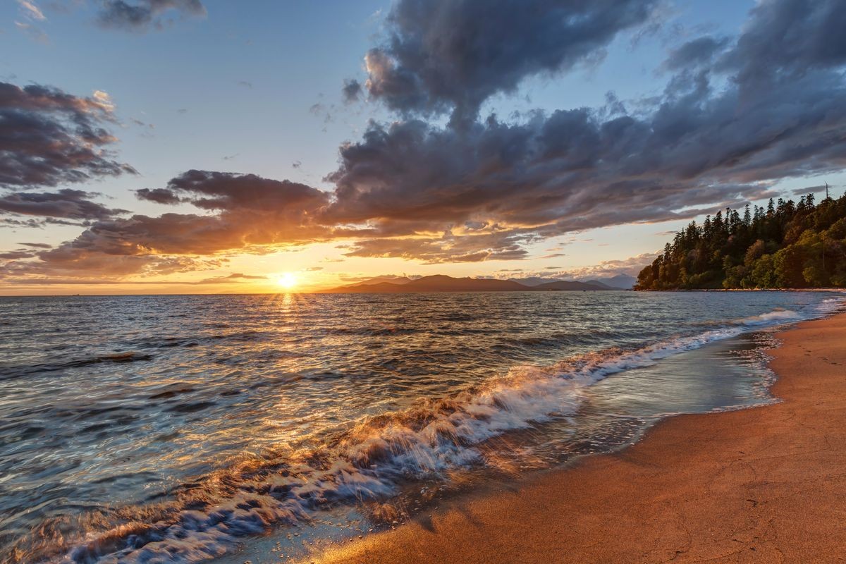 Brilliant sunset view at Wreck Beach, Vancouver, BC, Canada